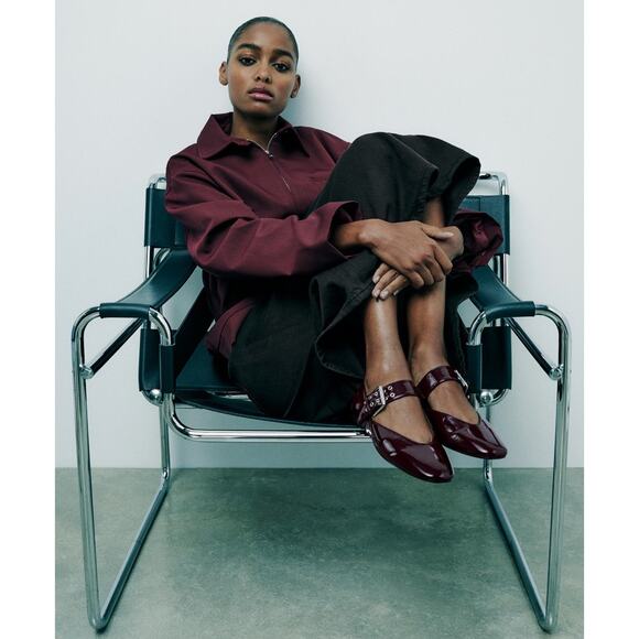 Zara Burgundy Patent Leather Flats - Picture 11 of 12